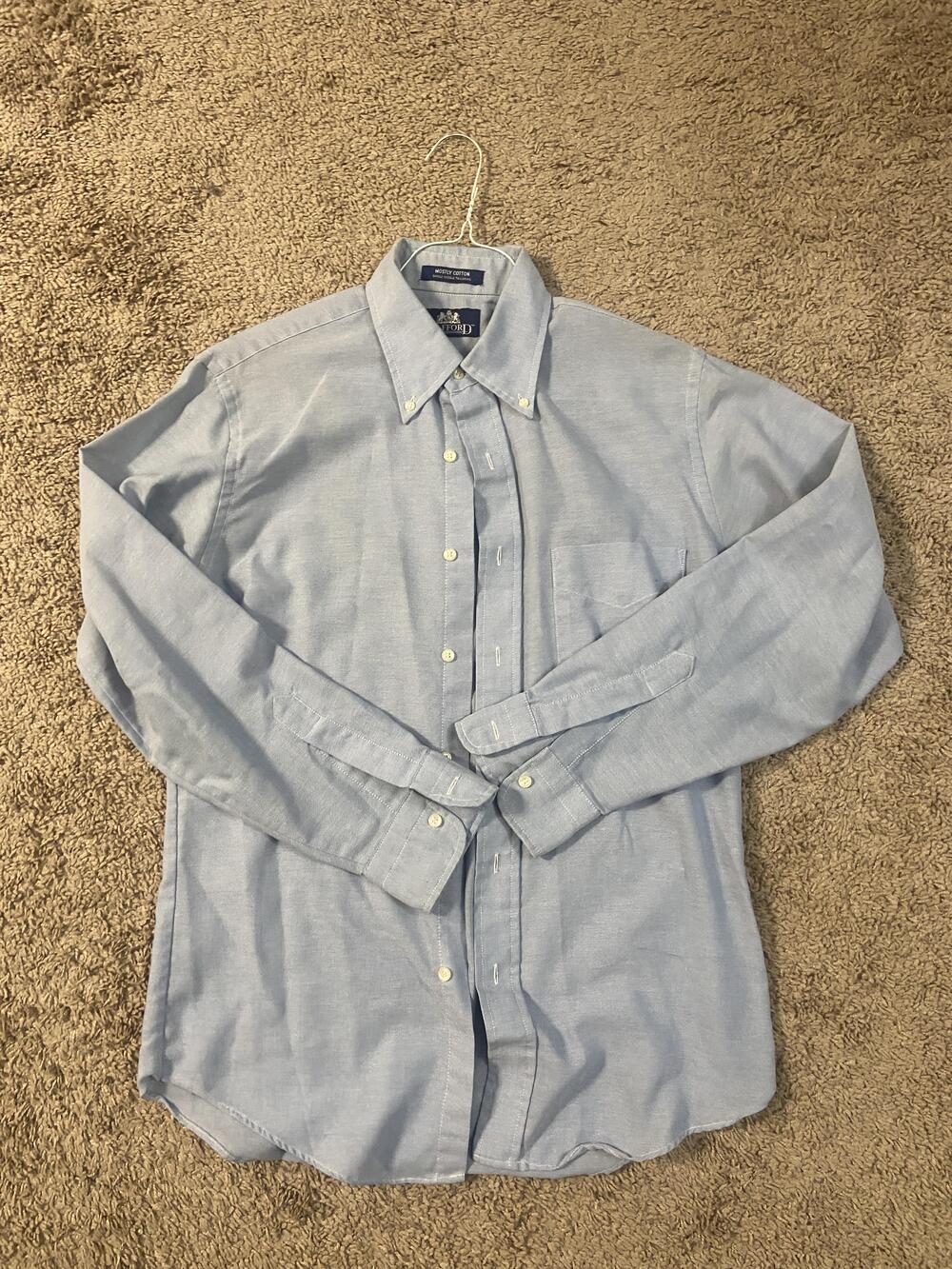 Stafford Shirt Mens Medium Blue Solid Button Up Long Sleeve Mostly Cotton